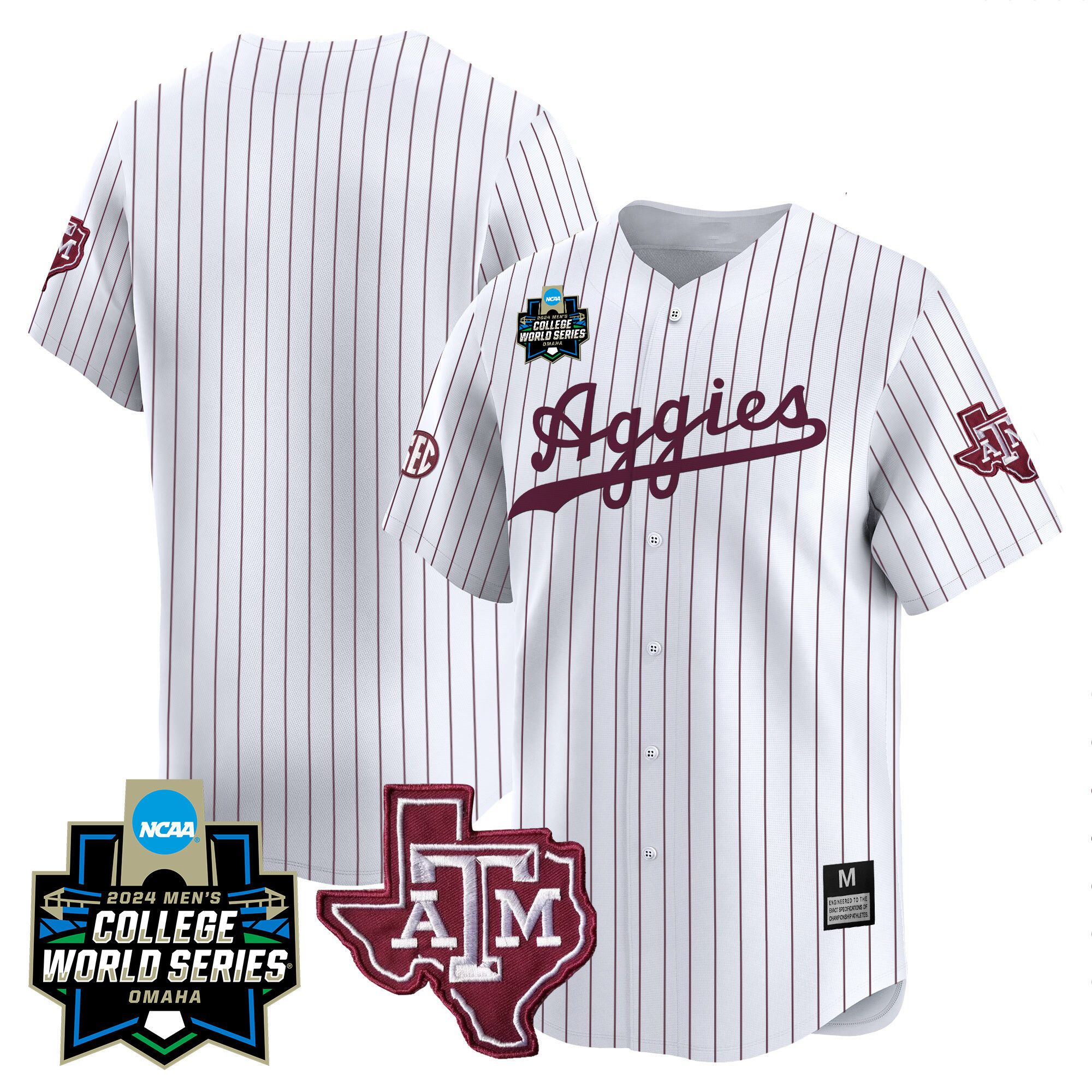 Men Texas A&M Aggies Blank White Stripe 2024 College World Series Vapor Premier Limited NCAA Jersey